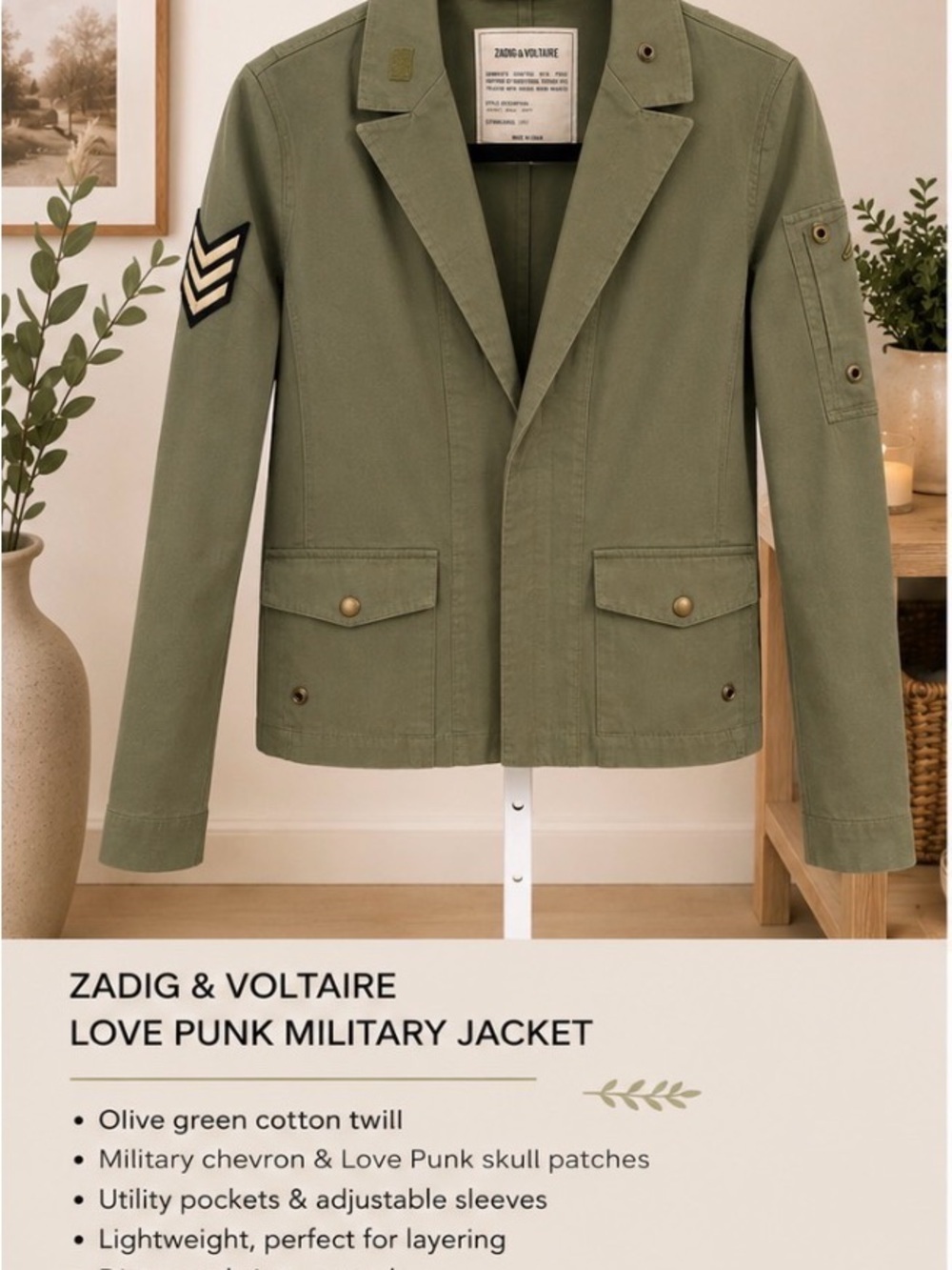 Zadig & Voltaire Olive Green Military Blazer Jacket - NWOT